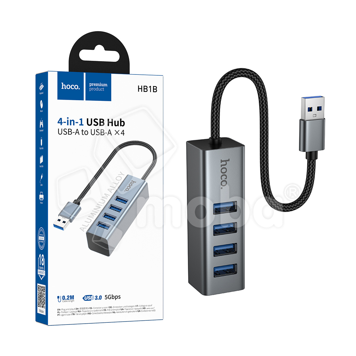 Адаптер USB + 4xUSB 3.0 Hoco HB1B Серый