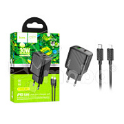 Сетевое зарядное устройство USB/Type-C Hoco CS23A (30W, QC3.0, PD, 2 порта, кабель Type-C-Lightning) Черный