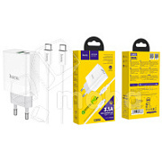 Сетевое зарядное устройство USB/Type-C Hoco C80A (18W, QC3.0, PD, кабель Type-C-Type-C) Белый