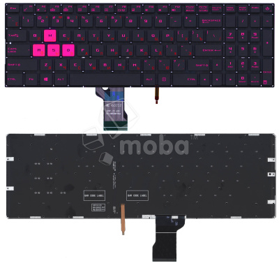 Клавиатура для ноутбука Asus ROG GL502VM черная без рамки с фиолетовой подсветкой