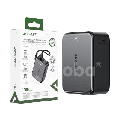 Внешний Аккумулятор (Power Bank) Acefast M28 10000 mAh (22.5W, PD, Type-C, кабель Type-C) Черный